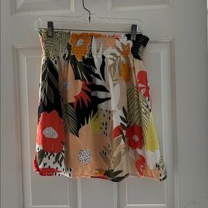 LOFT Cream and Gray Ruched Skirt